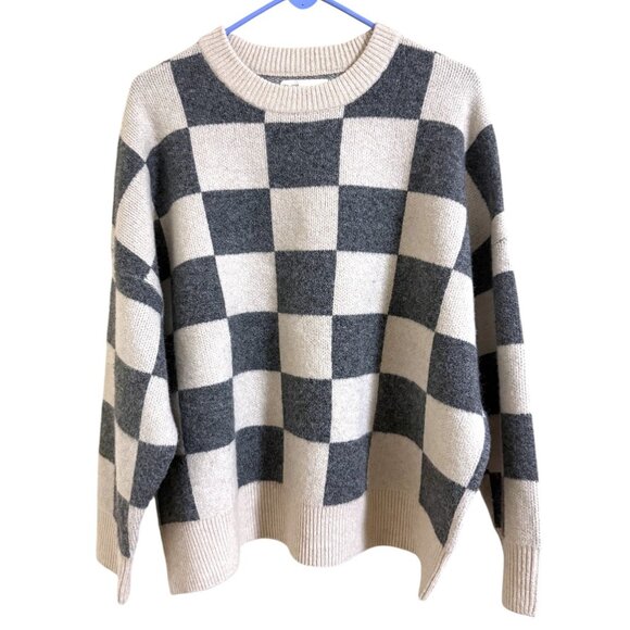 NWOT Oak + Fort Checkered Crew Neck Sweater - Picture 2 of 6